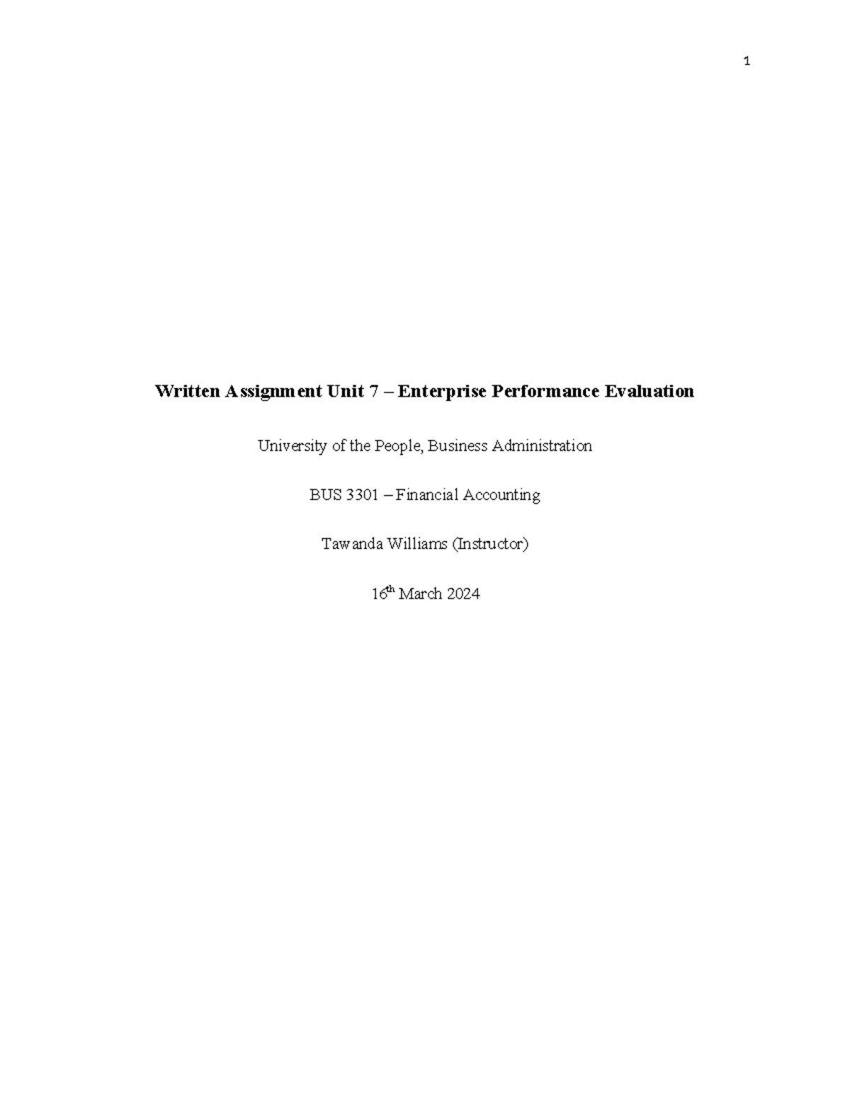 Written Assignment Unit 7 Submission - Written Assignment Unit 7 ...