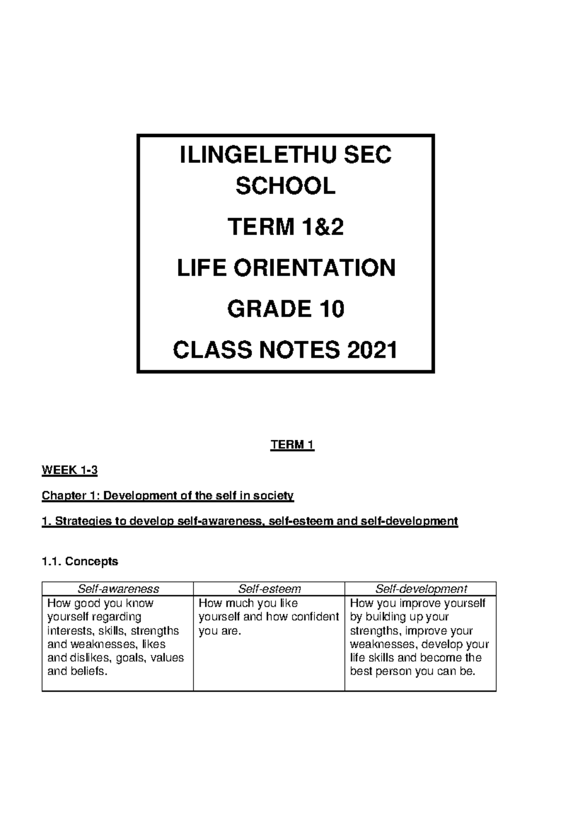 Lo tem 1 notes - STudy Guidelines - TERM 1 WEEK 1- 3 Chapter 1 ...