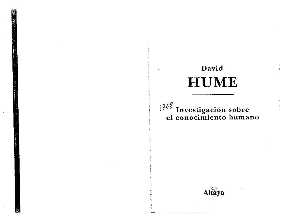 Texto De Hume Investigación Sobre El Entendimiento Humano