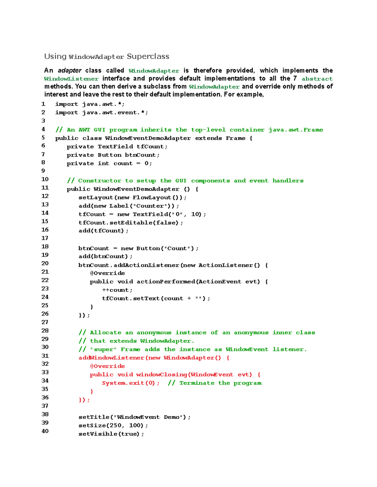 Java Programming Tutorial 39 - Using WindowAdapter Superclass An ...