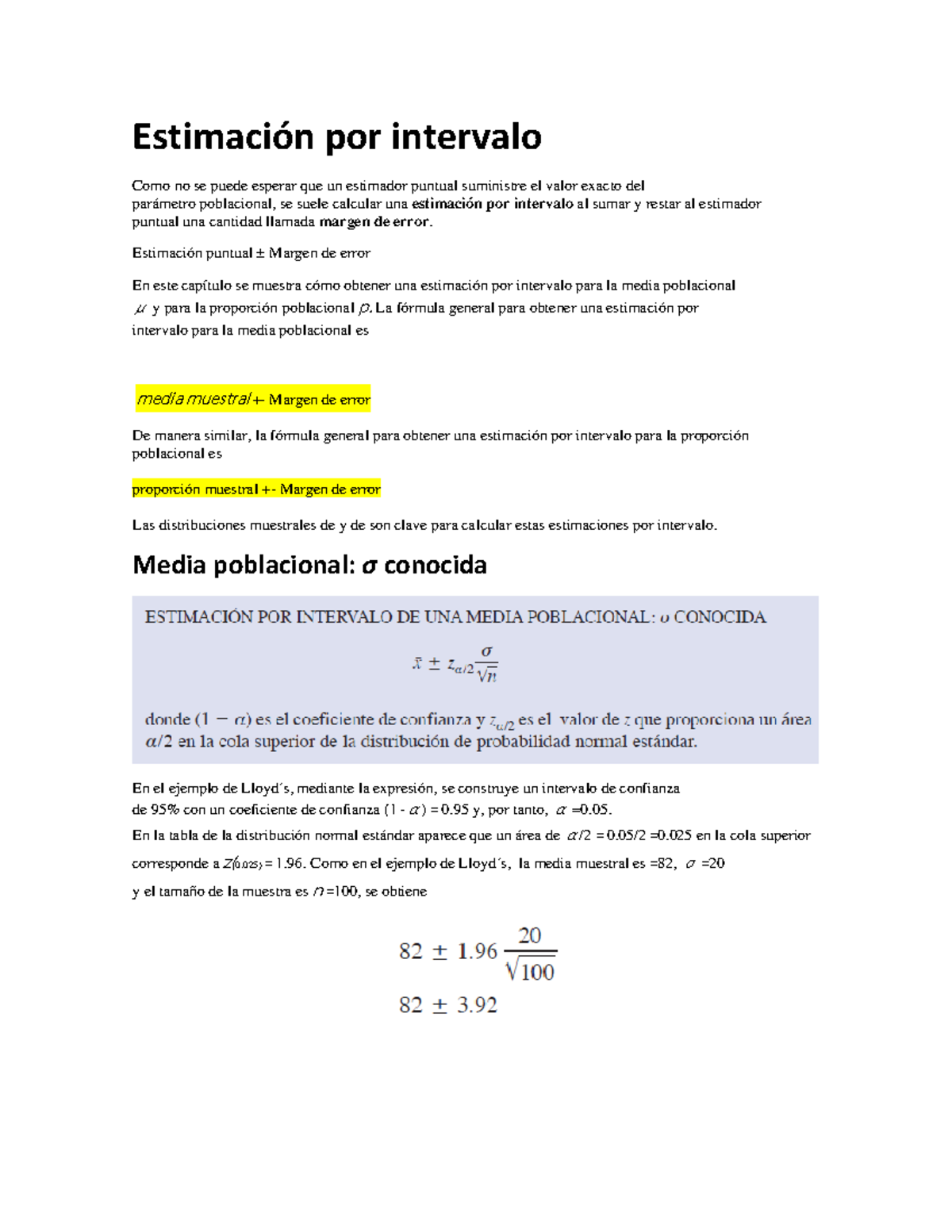 Estimación Por Intervalo - Estimación Puntual ± Margen De Error En Este ...