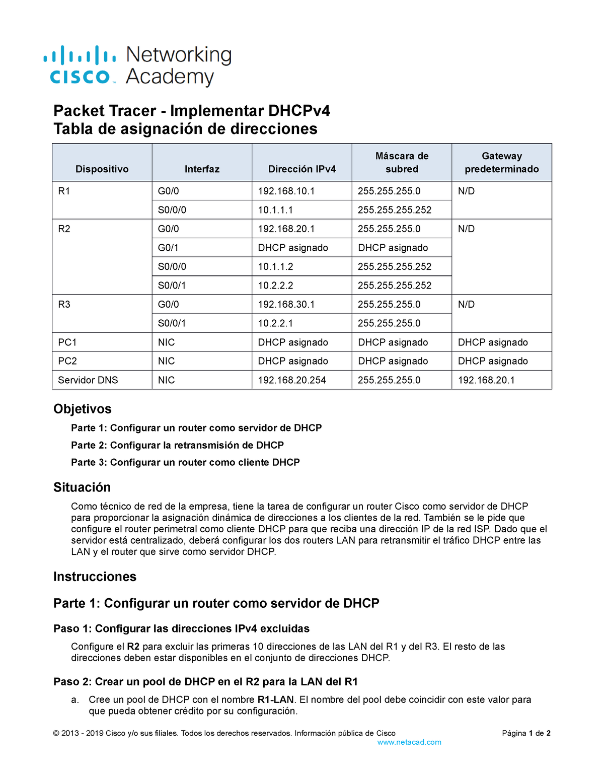 7 Implement Packet Tracer Implementar Dhcpv Tabla De Asignación De Direcciones Dispositivo 1761