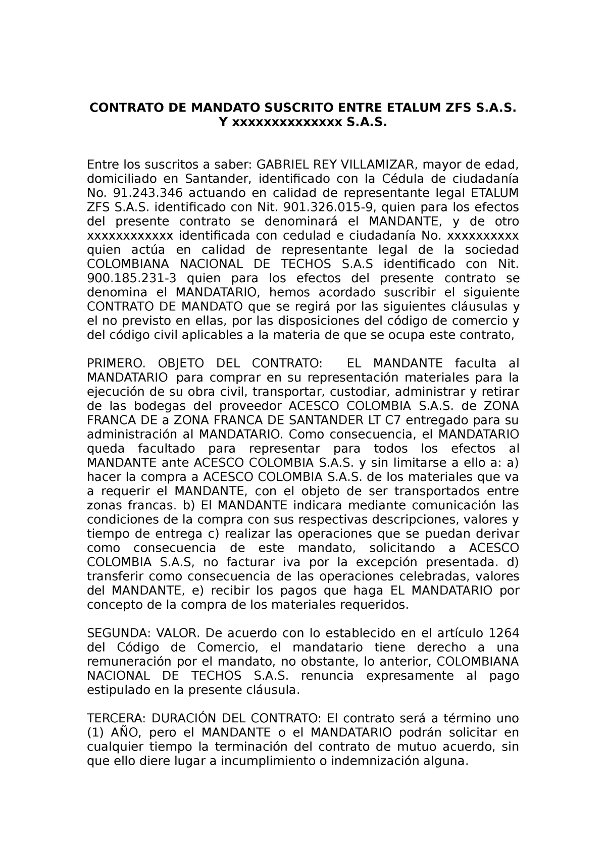 Contrato De Mandato Suscrito Entre Etalum Zfs S Contrato De Mandato Suscrito Entre Etalum Zfs 1755