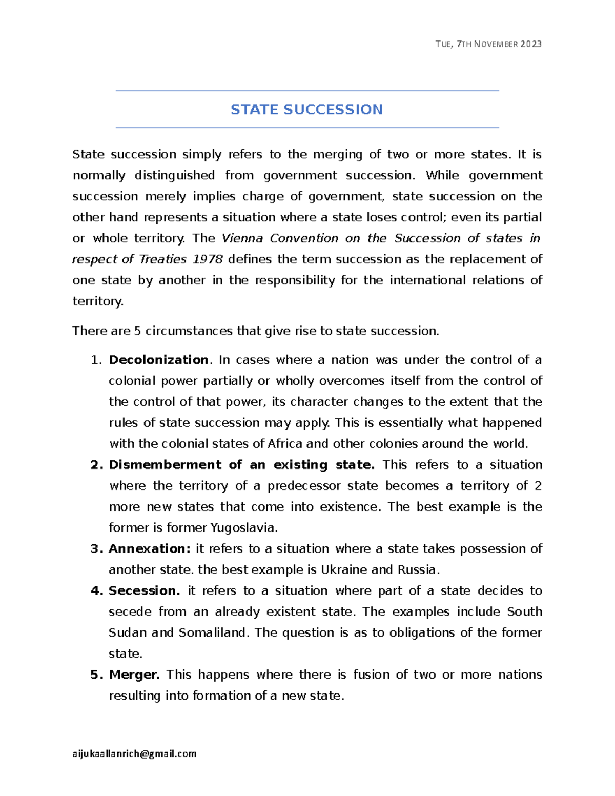 State sucession. Dr. Godber T - STATE SUCCESSION State succession ...
