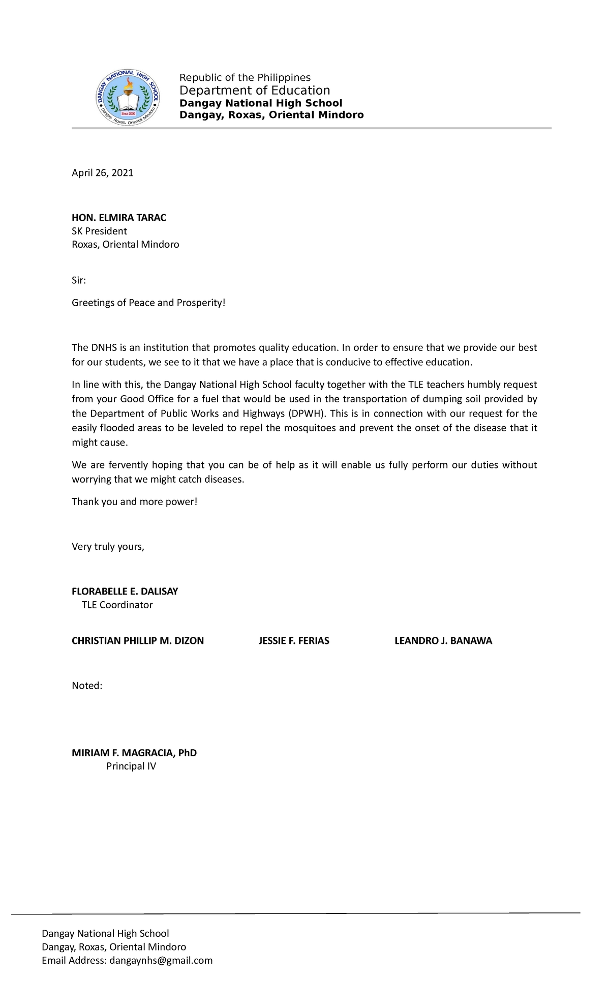 Request letter - Republic of the Philippines Department of Education ...