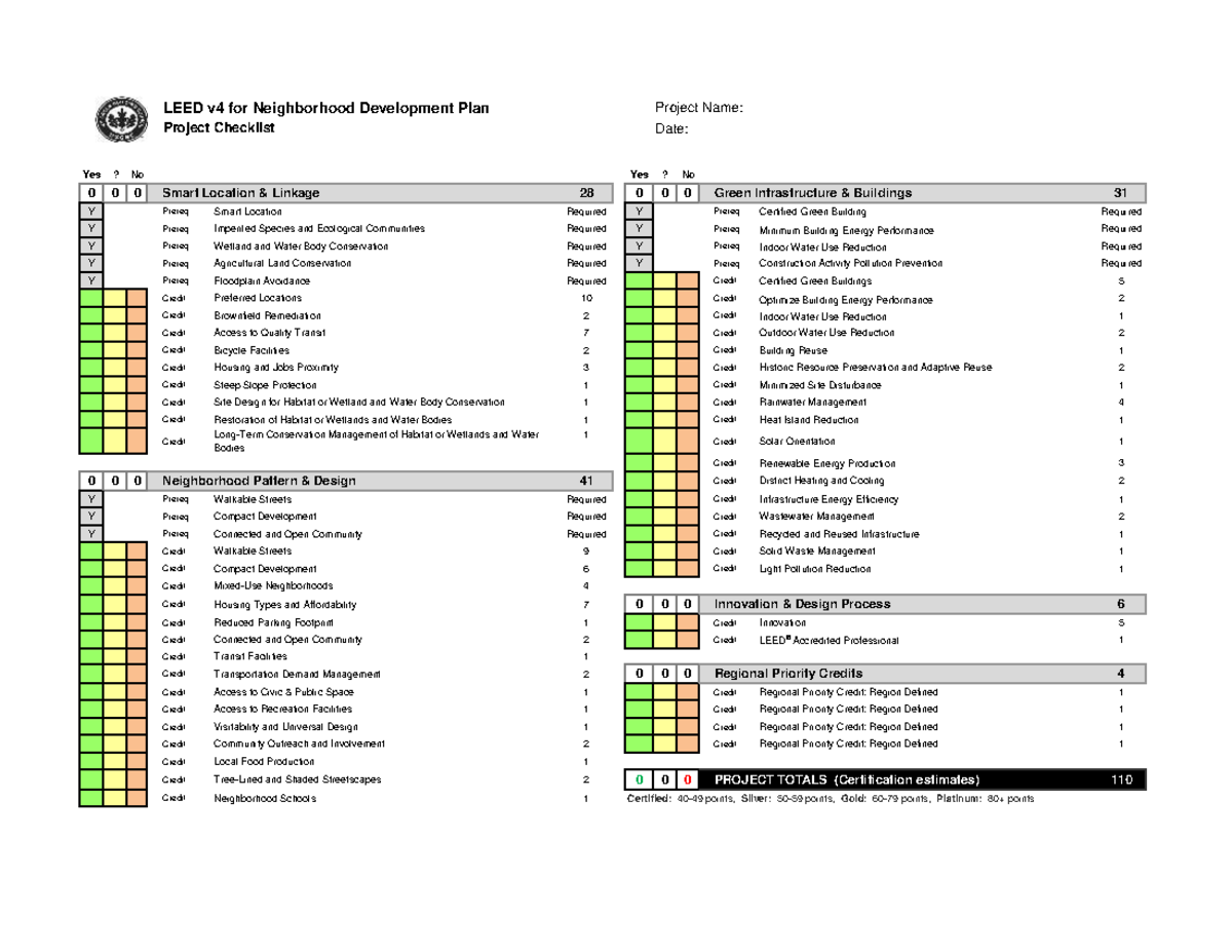 LEED v4 for Neighborhood Development Checklist - LEED v4 for ...