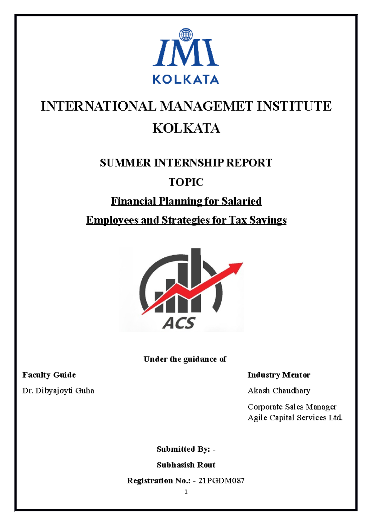 SIP Final Report Subhasish Rout - INTERNATIONAL MANAGEMET INSTITUTE ...