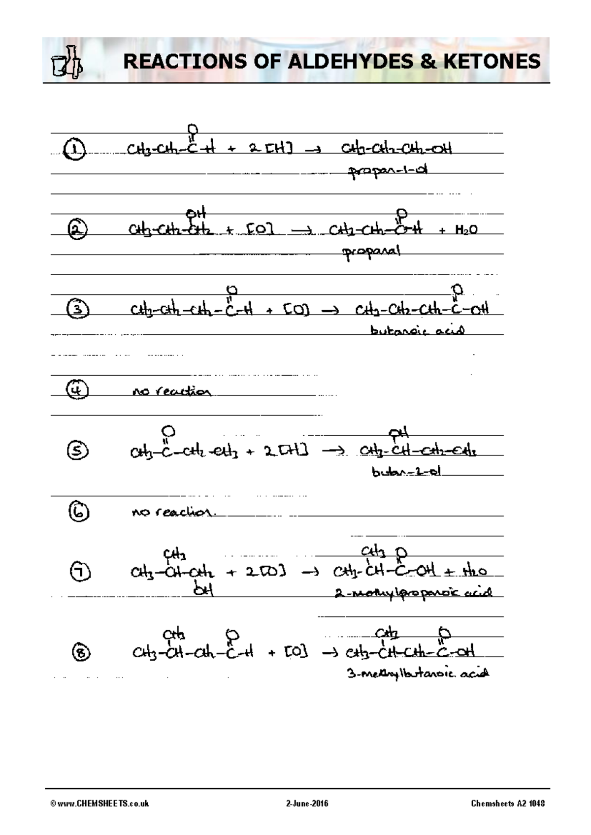 Chemsheets A2 1048 Reactions Of Aldehydes And Ketones ANS Bip65 ...