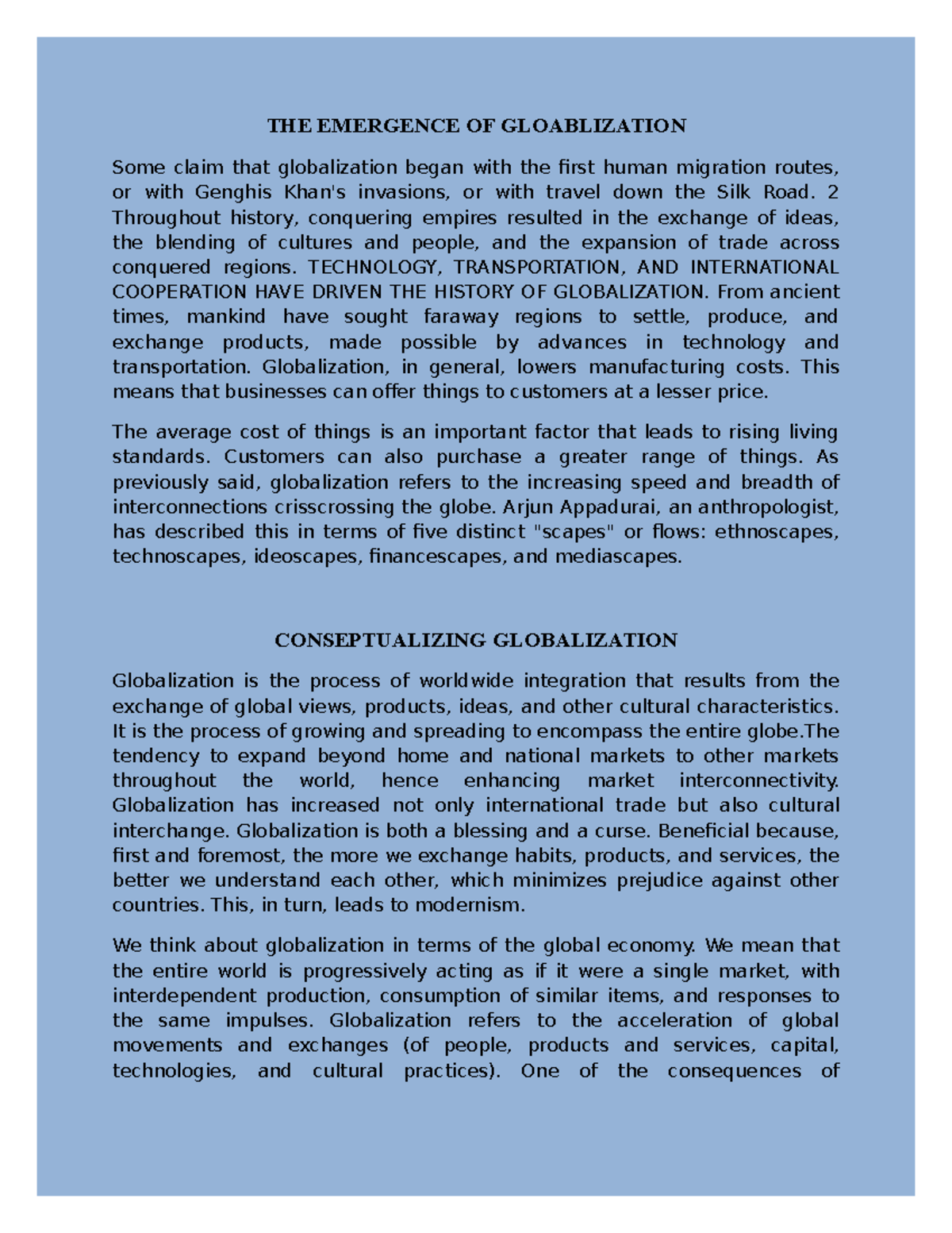 THE Emergence OF Gloablization - THE EMERGENCE OF GLOABLIZATION Some ...