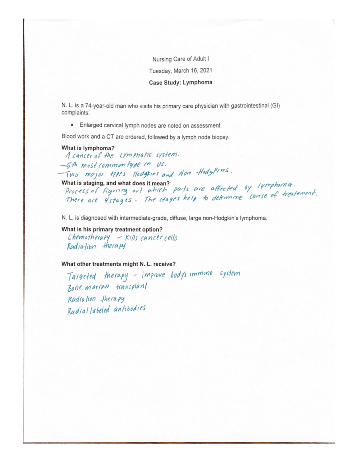 Case Study Lymphoma notes NUR 3314 Studocu