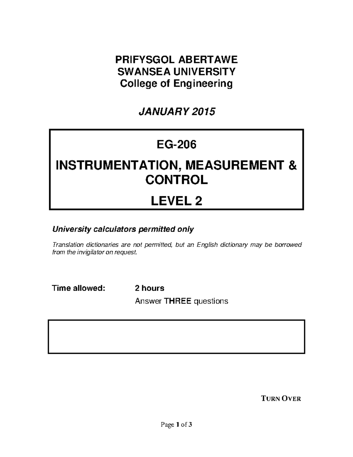 Instrumentation, Measurement and Control Exam Paper 2015 - Page 1 of 3 ...