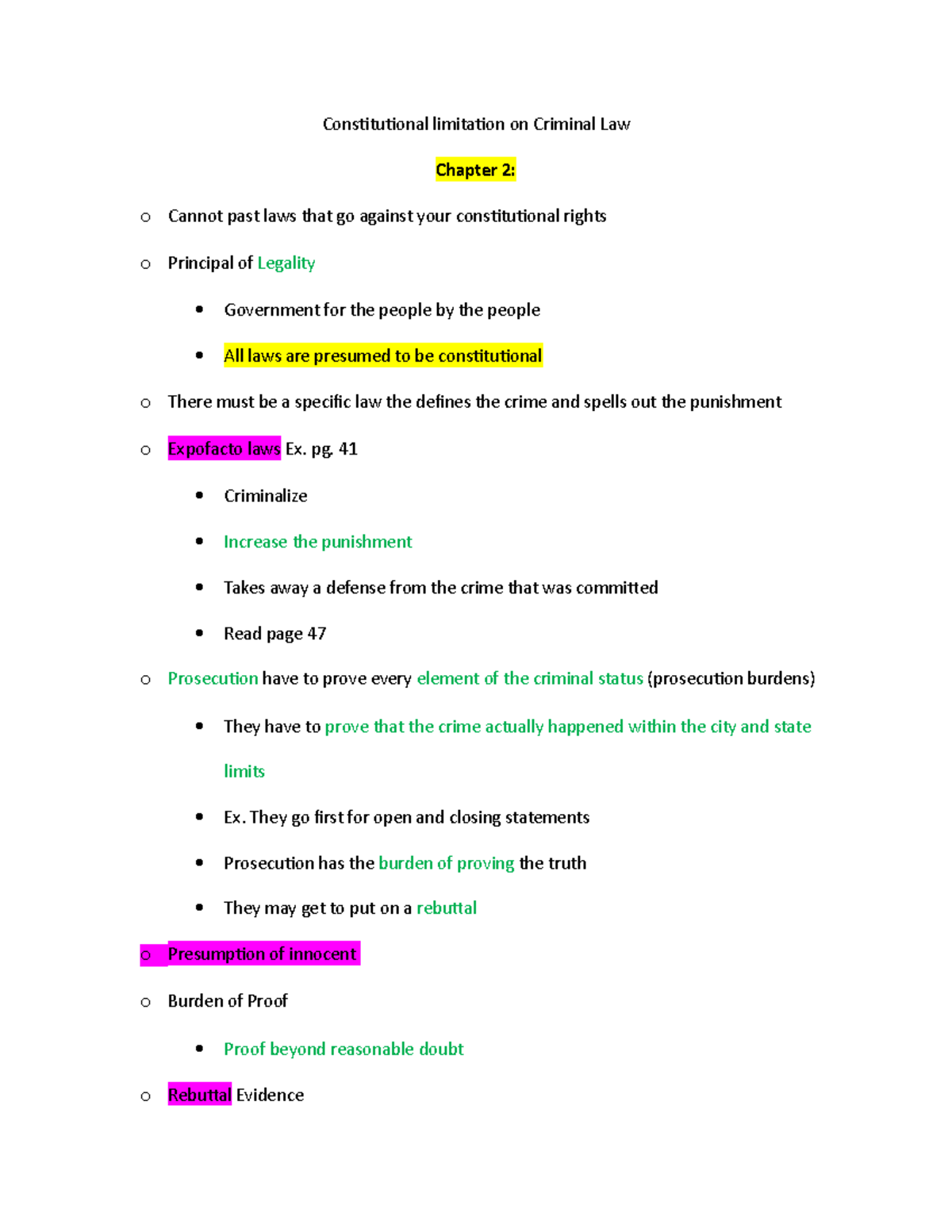 Criminal law Chapter 2 notes - Constitutional limitation on Criminal ...