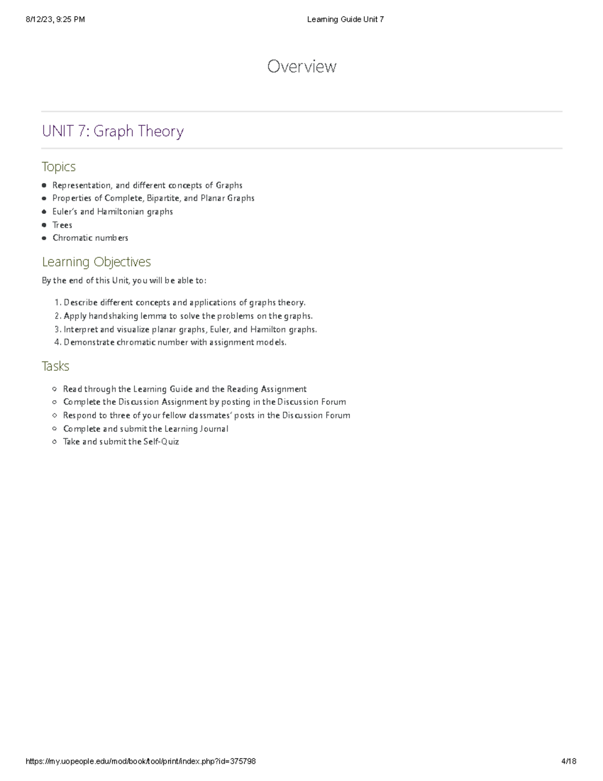 Learning Guide Unit 7 - Overview UNIT 7: Graph Theory Topics ...