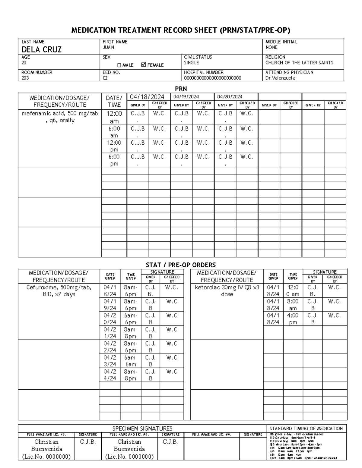 Buenvenida Med Sheet - Basta - Medication Treatment Record Sheet (prn 