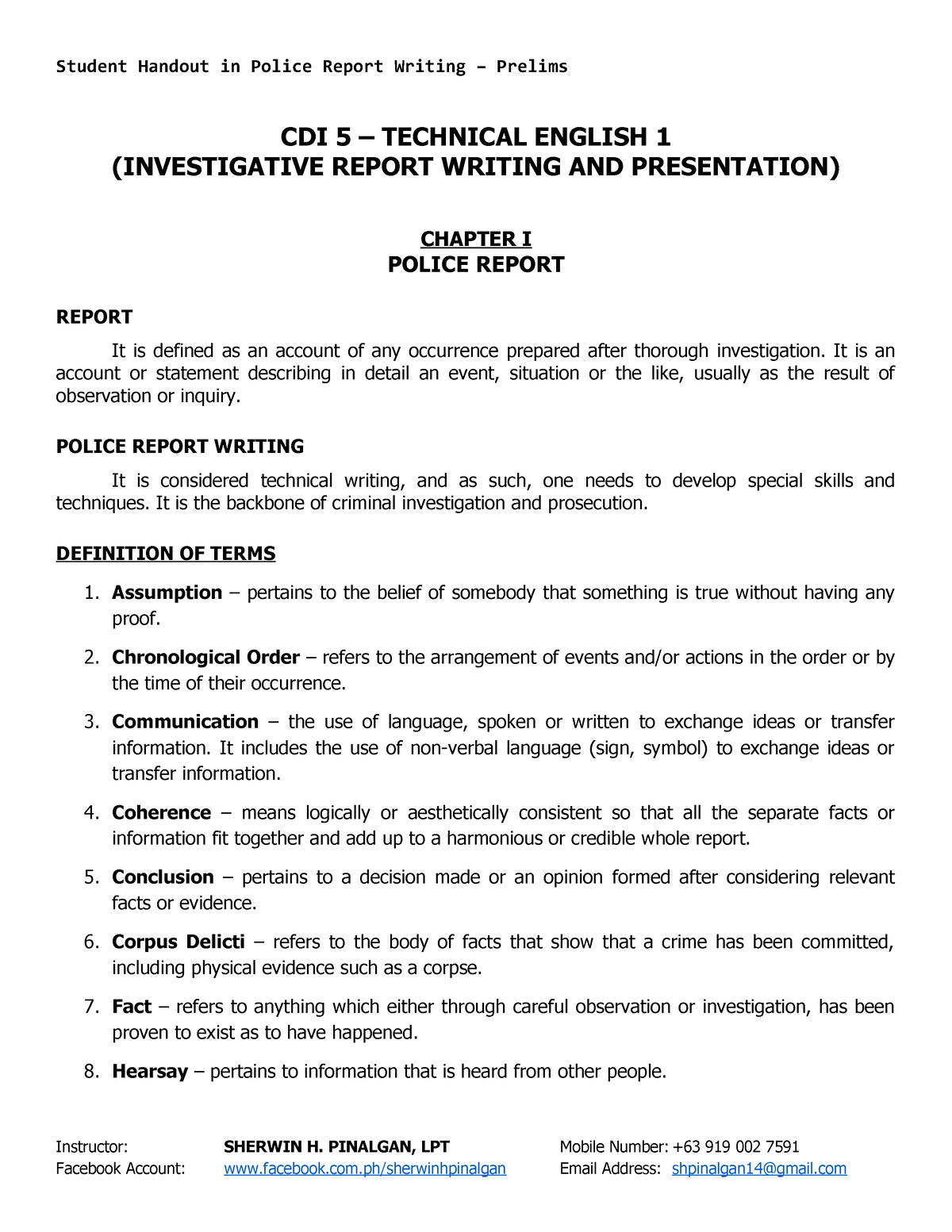 technical english investigative report writing and presentation