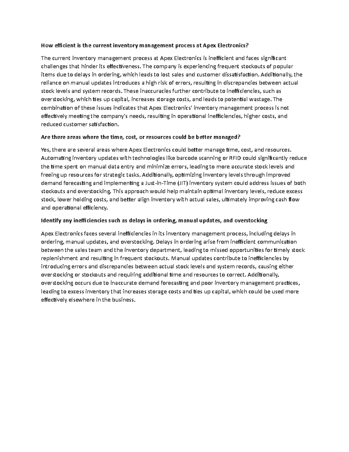 Apex Electronics - Essay answers - How efficient is the current ...