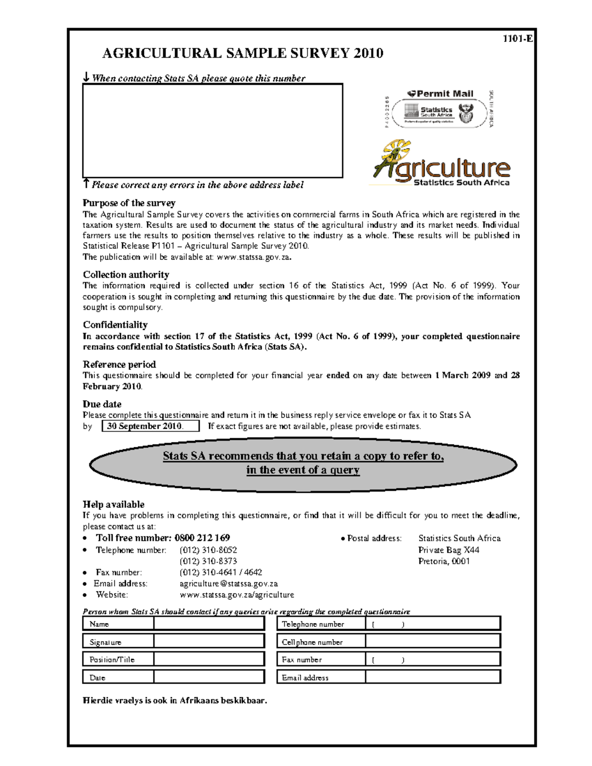 2010 English Questionnaire BEA - AGRICULTURAL SAMPLE SURVEY 2010 ...