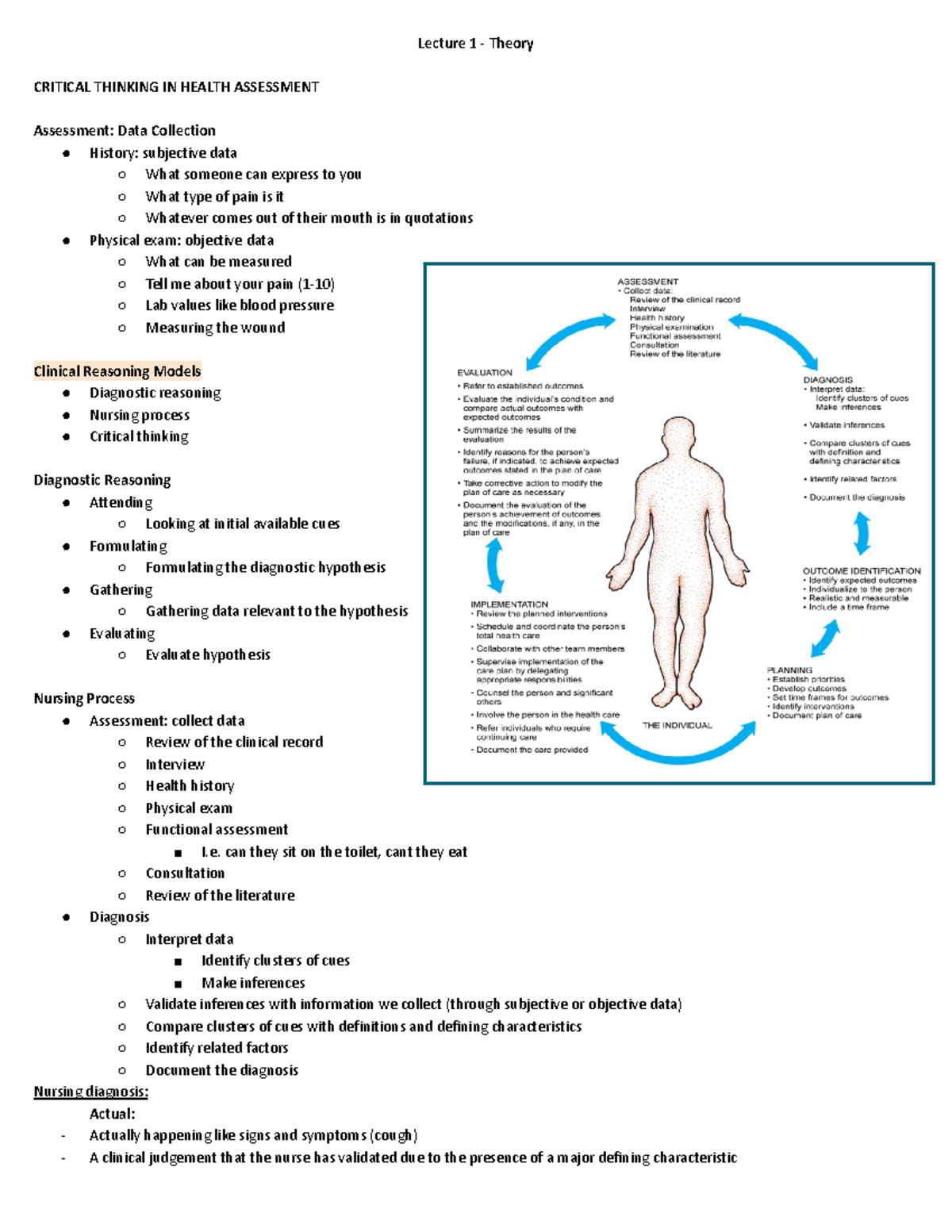 health assessment critical thinking questions