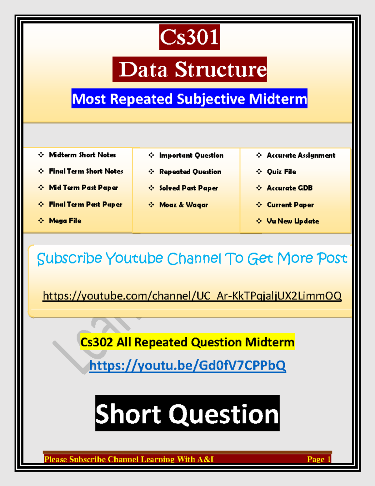 Cs301 Subjective Midterm - Cs302 All Repeated Question Midterm Youtu ...