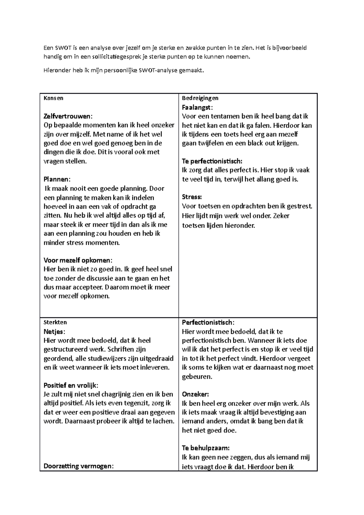 Swot Een Swot Is Een Analyse Over Jezelf Om Je Sterke En Zwakke Punten In Te Zien Het Is Studeersnel