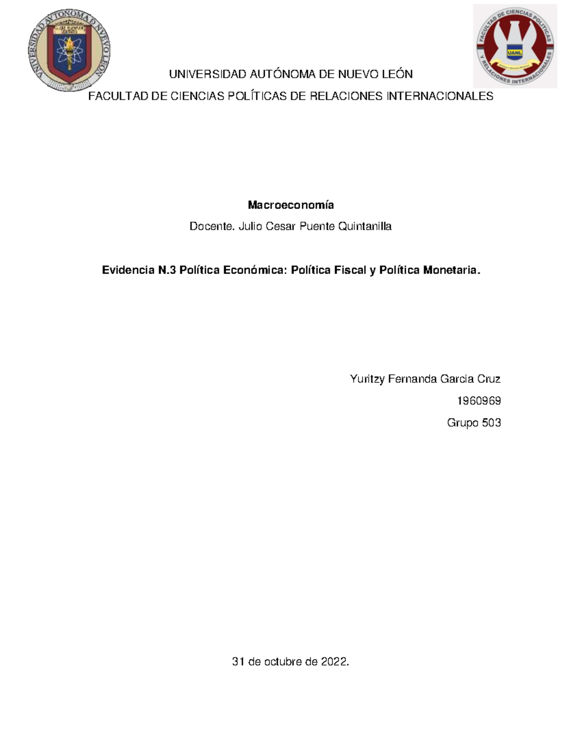 Evidencia 3 Macroeconomia - UNIVERSIDAD AUTÓNOMA DE NUEVO LEÓN FACULTAD ...