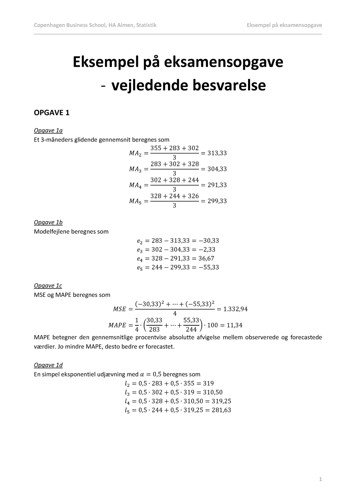 Eksempel På Eksamensopgave, Vejledende Besvarelse - Eksempel På ...