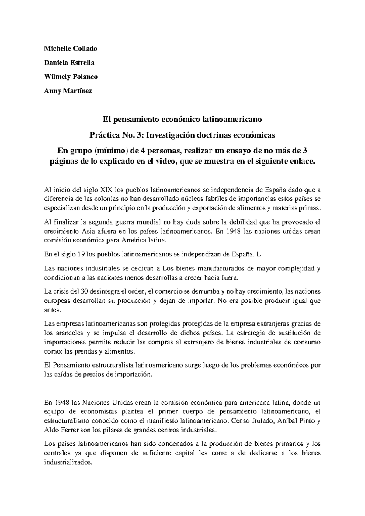 Practica #4 Economia - Michelle Collado Daniela Estrella Wilmely ...