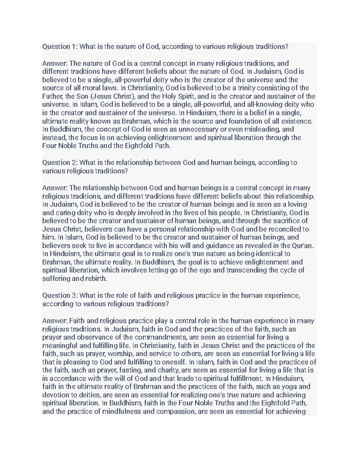 HW q a- God And The Human Experience - Question 1: What is the nature ...