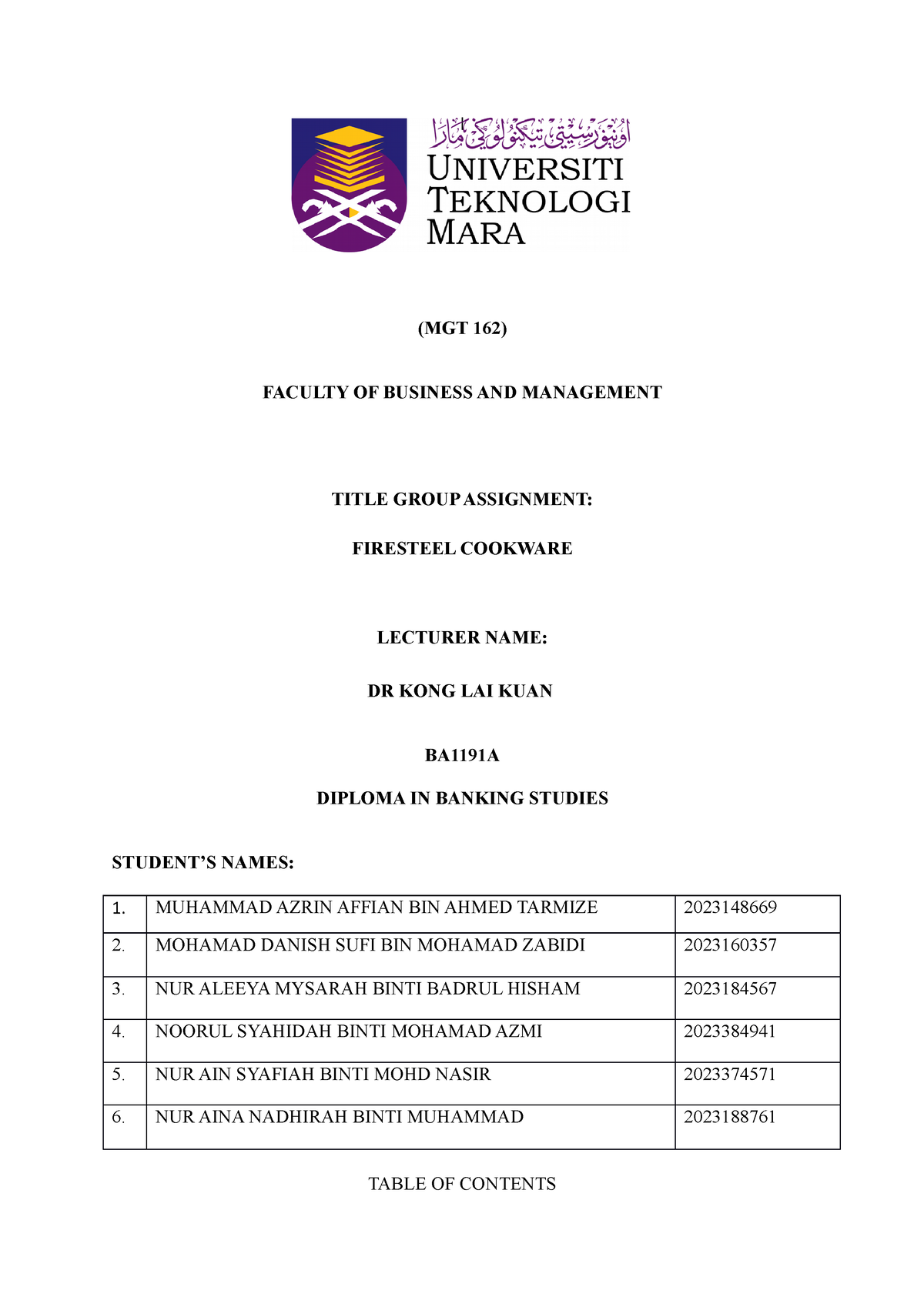 mgt 162 group assignment planning