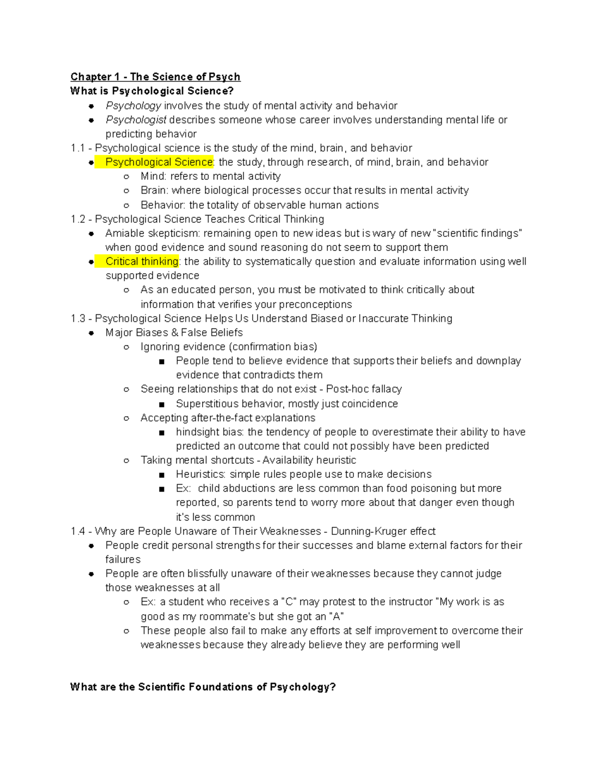 Psych Chapter 1 Reading - Chapter 1 - The Science Of Psych What Is ...