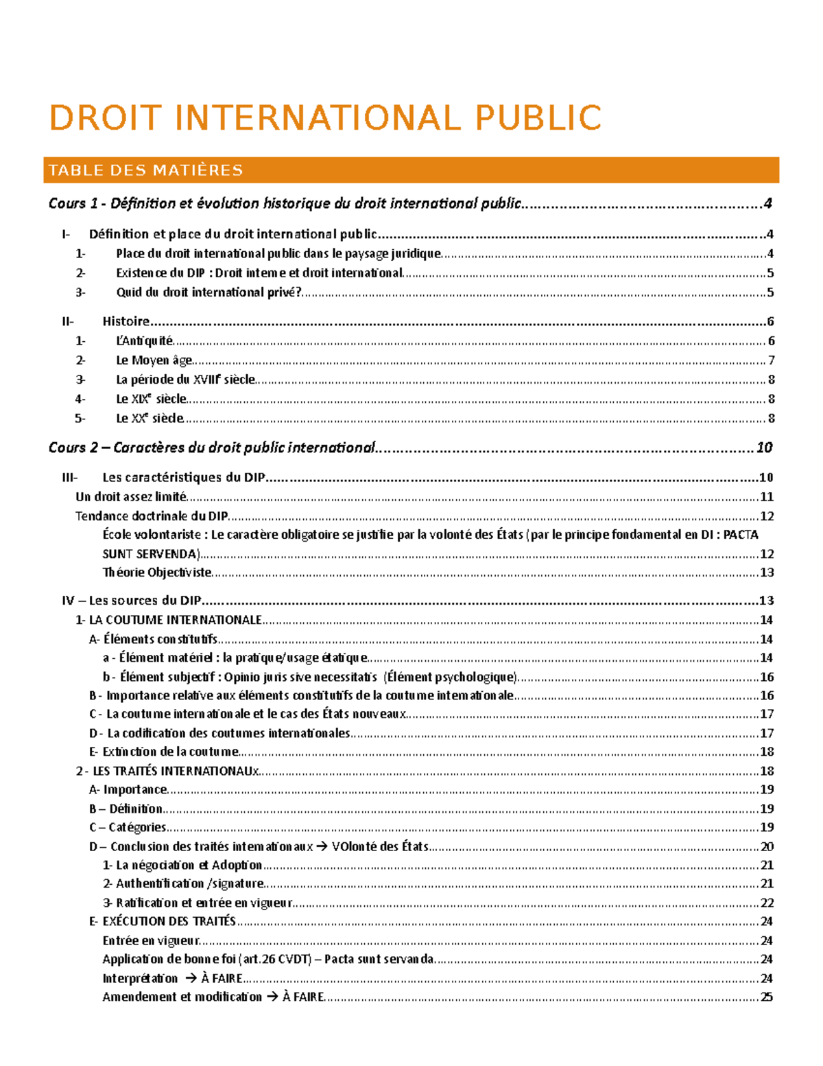Notes de Cours DIP DROIT INTERNATIONAL PUBLIC Cours 1 Définition