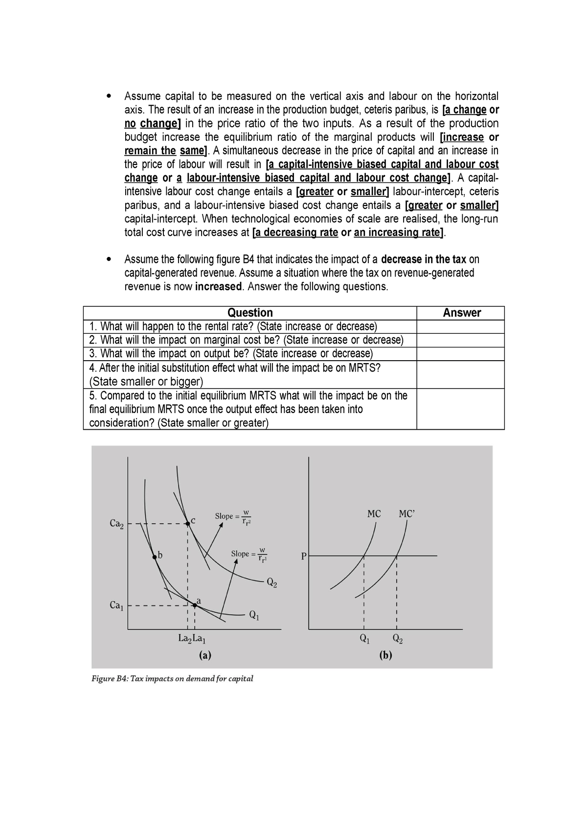 Section B Economics 2B - Assume Capital To Be Measured On The Vertical ...