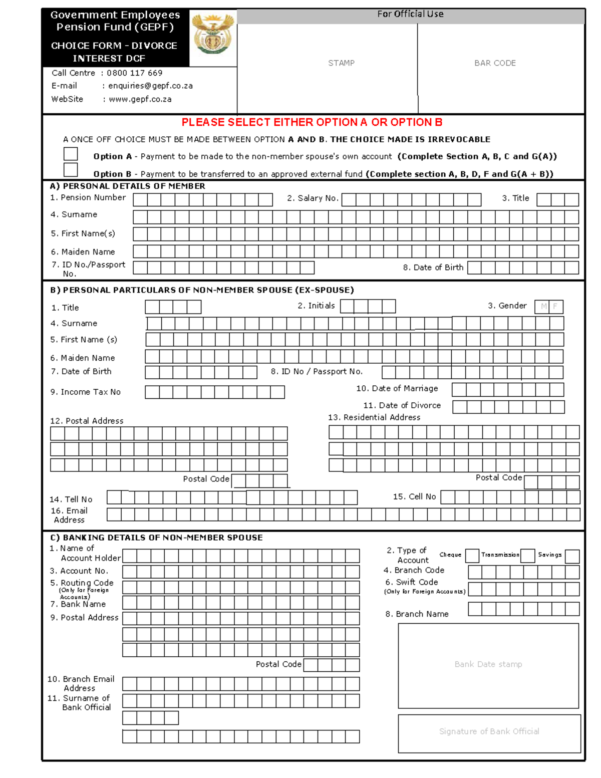 Choice Form Divorce Interest V1 - A) PERSONAL DETAILS OF MEMBER ...