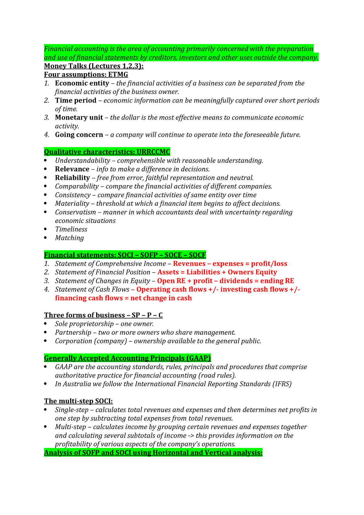 Accounting A Exam Summarised 022107 Uts Studocu