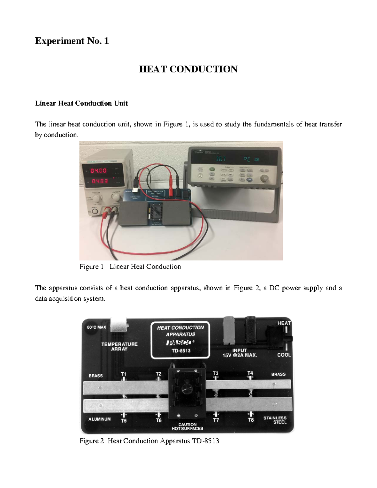 BLDG365 Lab Manual 1W2021 Experiment No. 1 HEAT CONDUCTION Linear