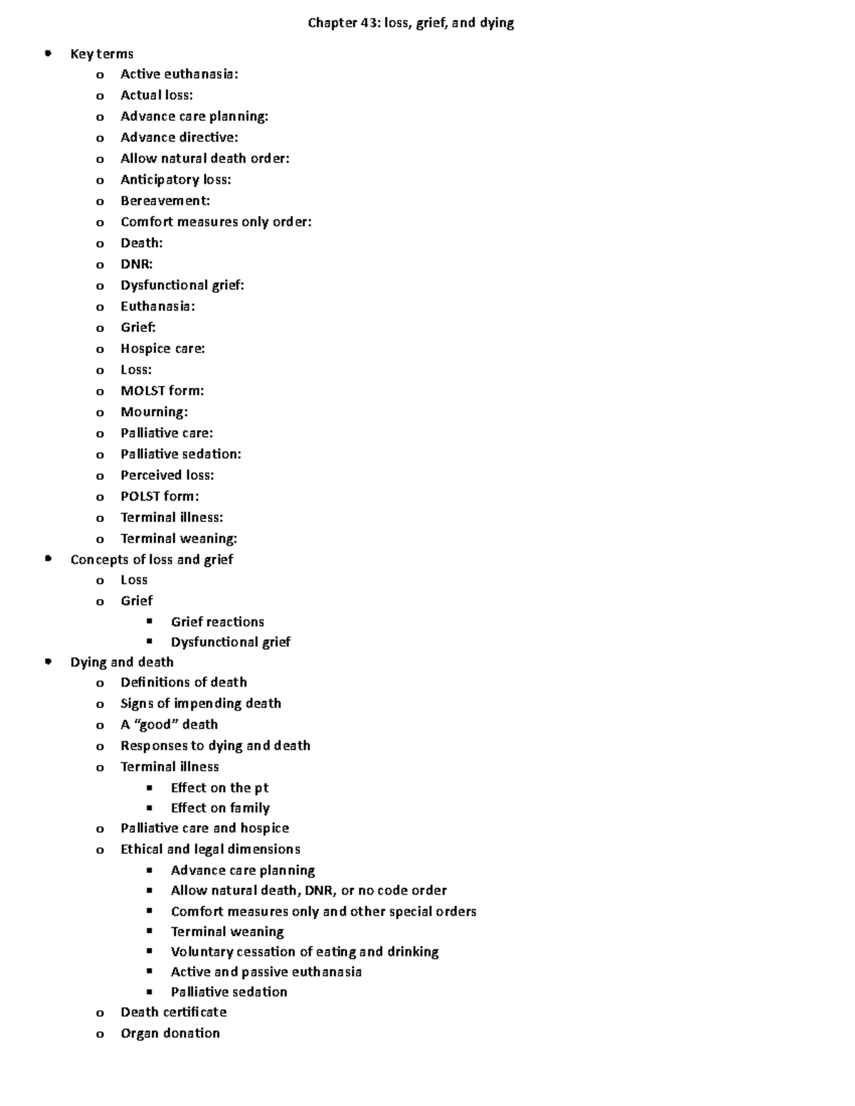 Chapter 43 - Taylor: Fundamentals Of Nursing - Chapter 43: Loss, Grief ...