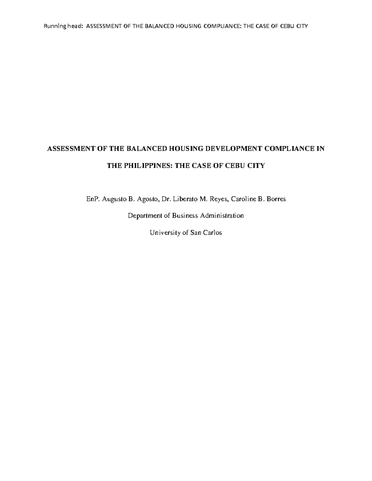 Assessment OF THE Balanced Housing Development Compliance IN THE ...