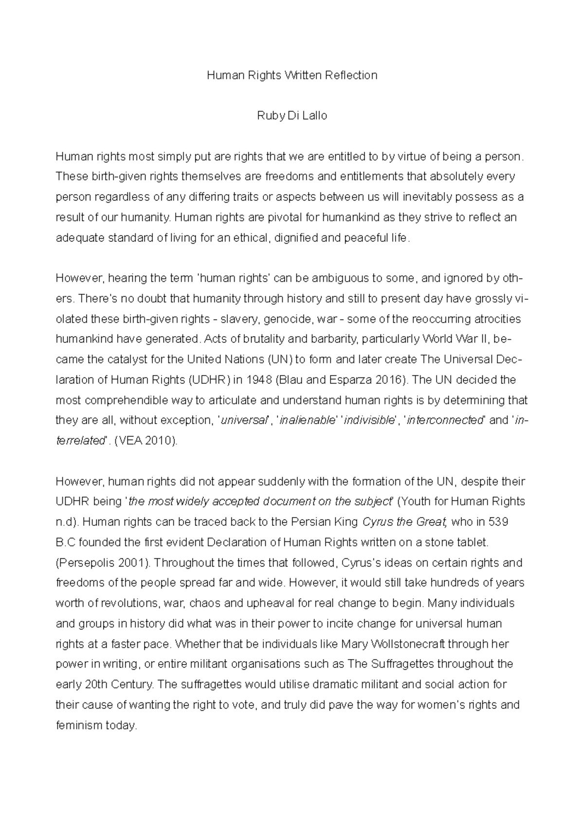 reflection essay about human rights