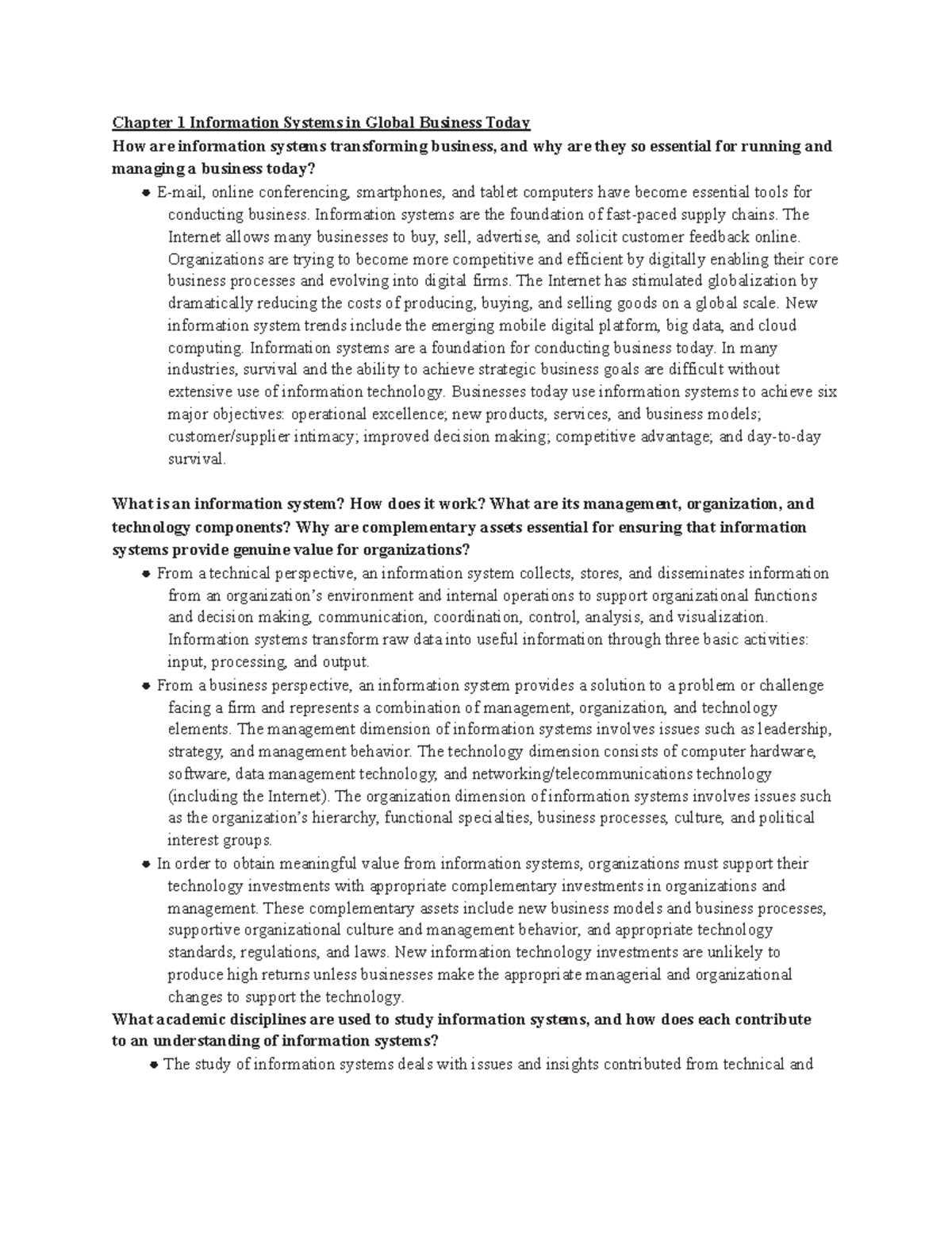 Chapter Summarizing Task - Week 2 SIT - Chapter 1 Information Systems ...