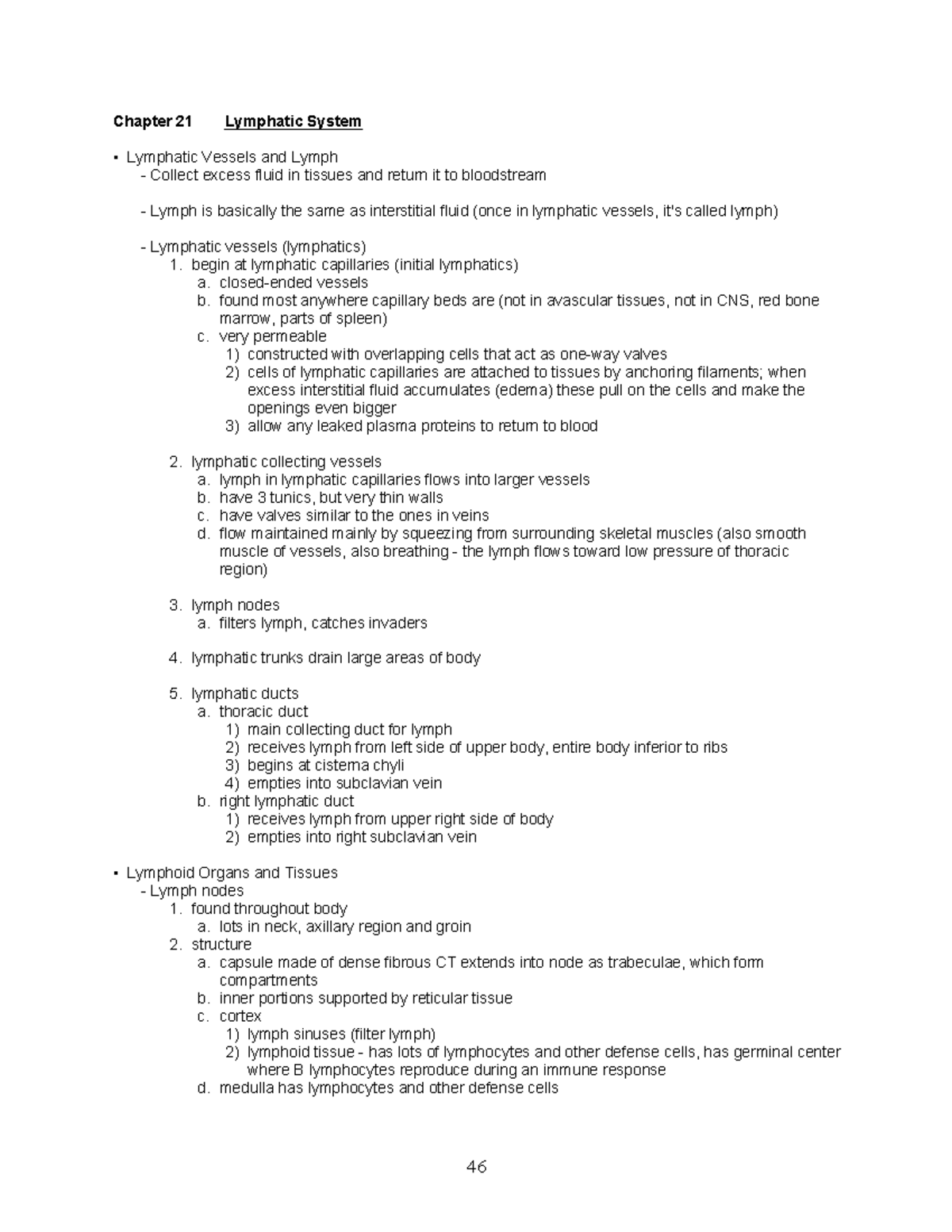 The Lymphatic System Notes - 46 Chapter 21 Lymphatic System Lymphatic ...