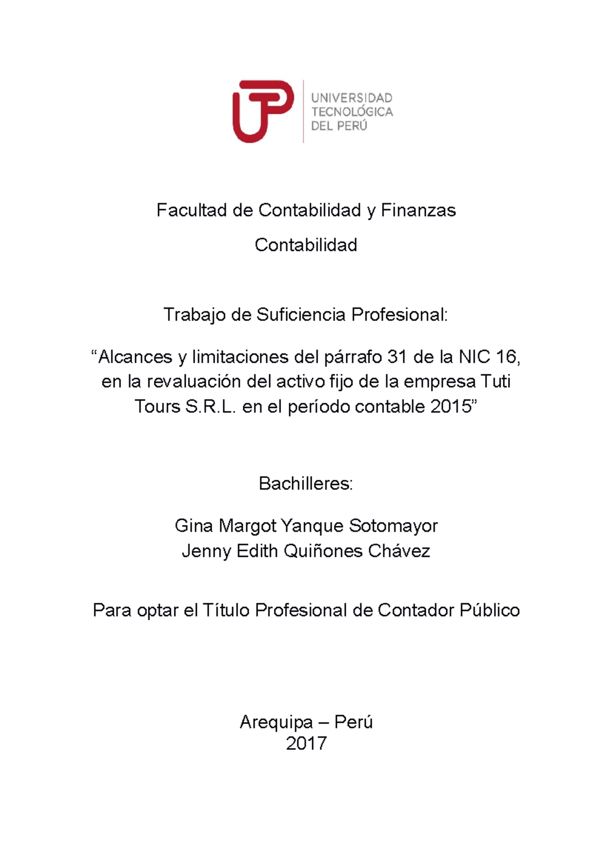 Gina Yanque Jenny Quiñones Trabajo de Suficiencia Profesional Título