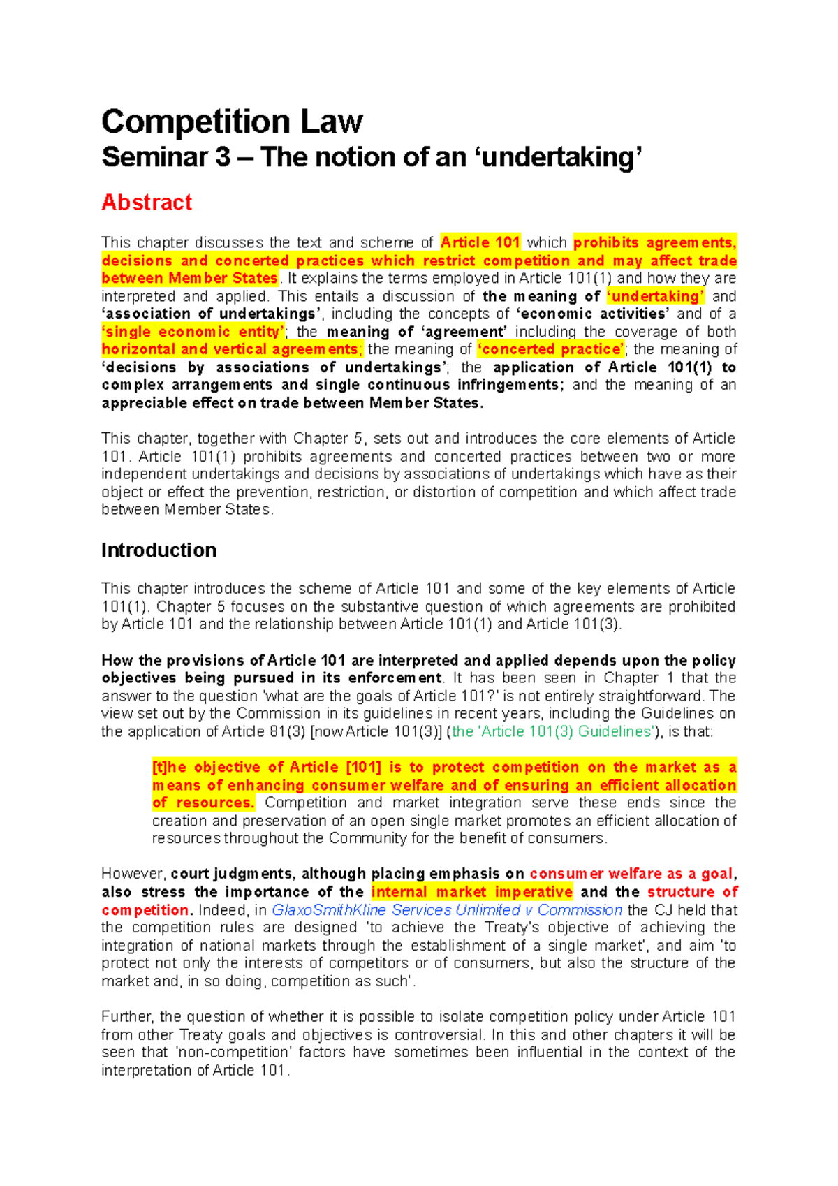 SEMINAR 3 - WHAT is an Undertaking - Competition Law Seminar 3 – The ...