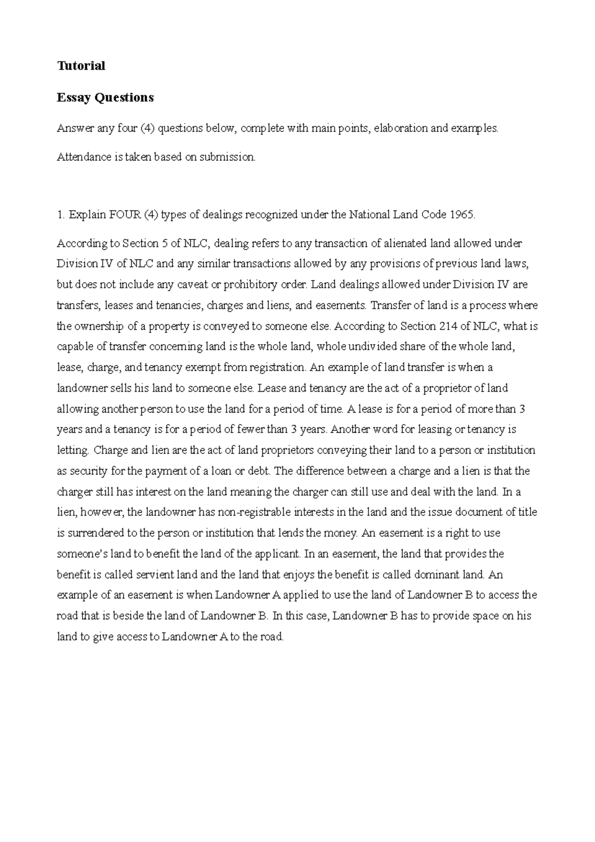 Tutorial - Tutorial Essay Questions Answer any four (4) questions below ...