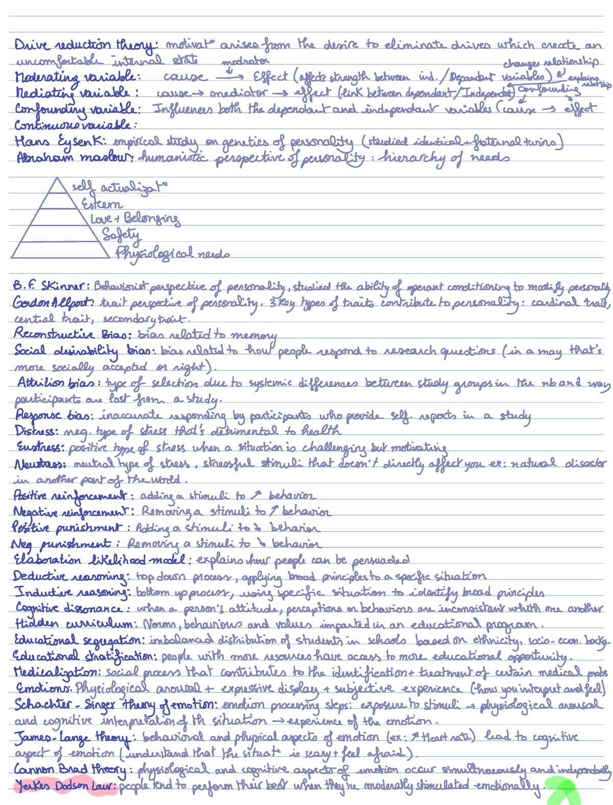 Psych notes - Drivereductiontheory motivatearisesfromthedesire ...