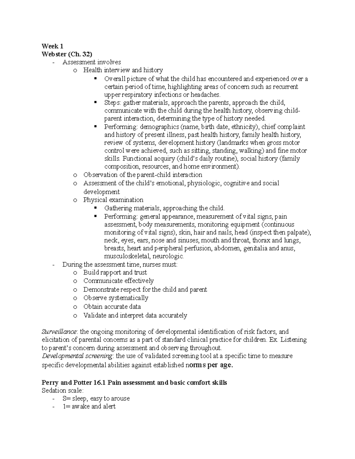 Lab Quiz 1 Notes Week 1 ster (Ch. 32) Assessment involves o