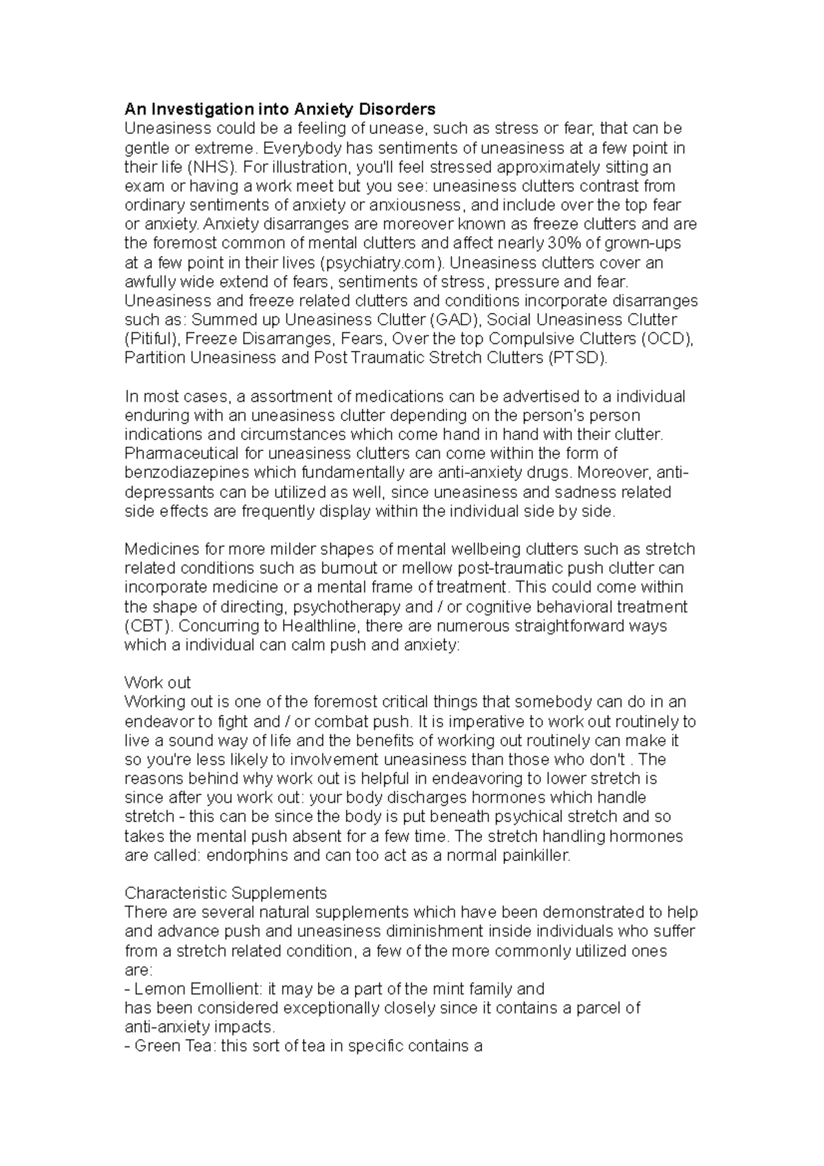 An Investigation into Anxiety Disorders - An Investigation into Anxiety ...
