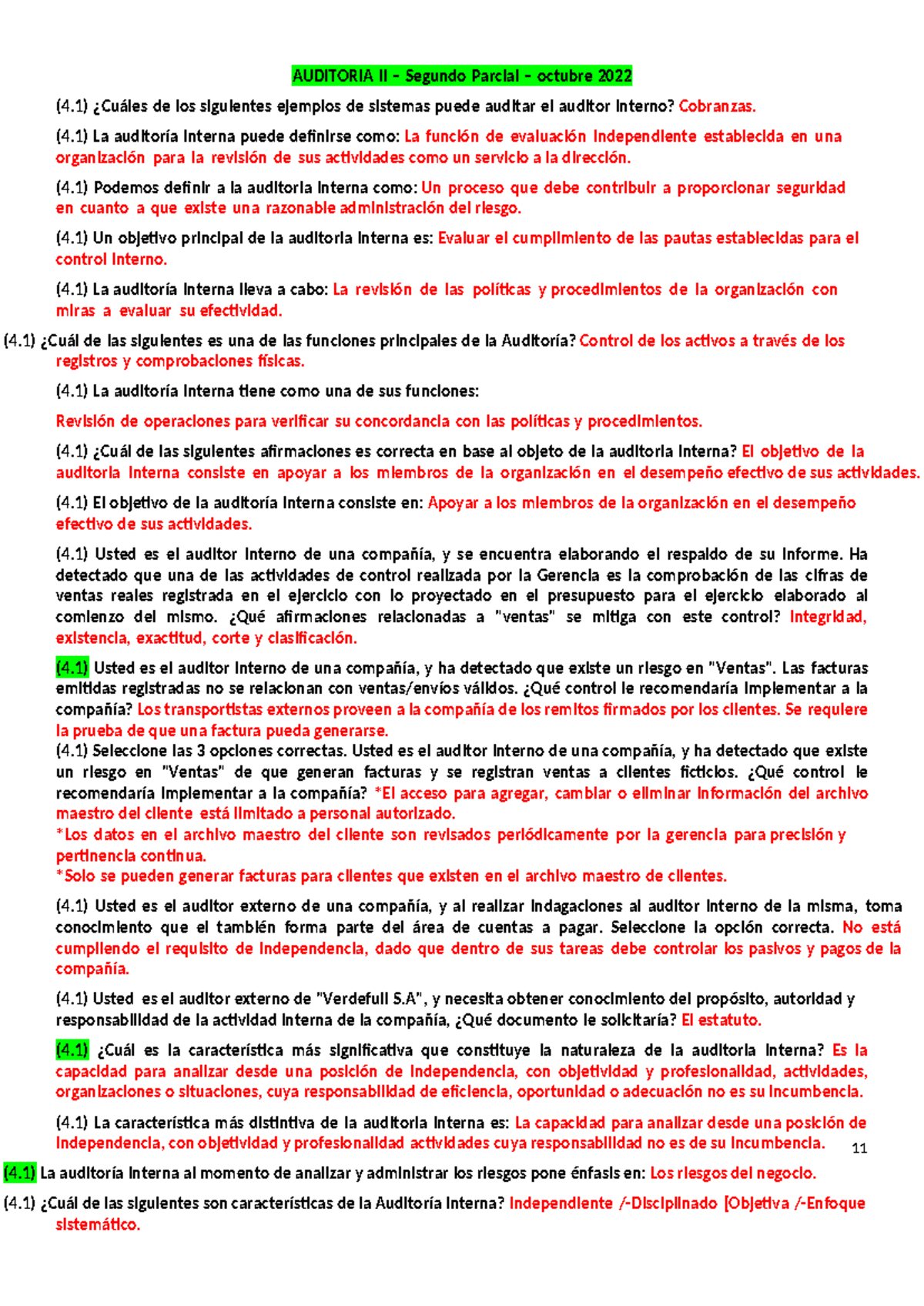 Auditoría II - Segundo Parcial - 11 AUDITORIA II – Segundo Parcial ...