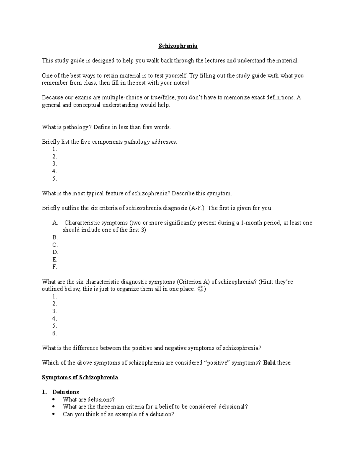 Lecture Schizophrenia Study Guide - Schizophrenia This study guide is ...