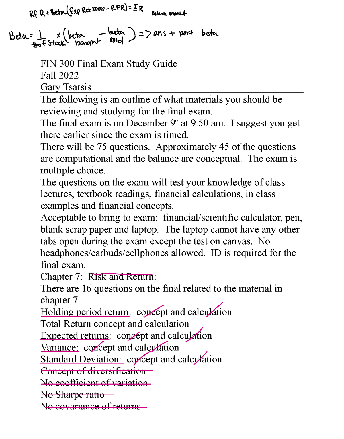 FIN 300 - Exam And Final Exam Study Guide - FIN 300 Final Exam Study ...