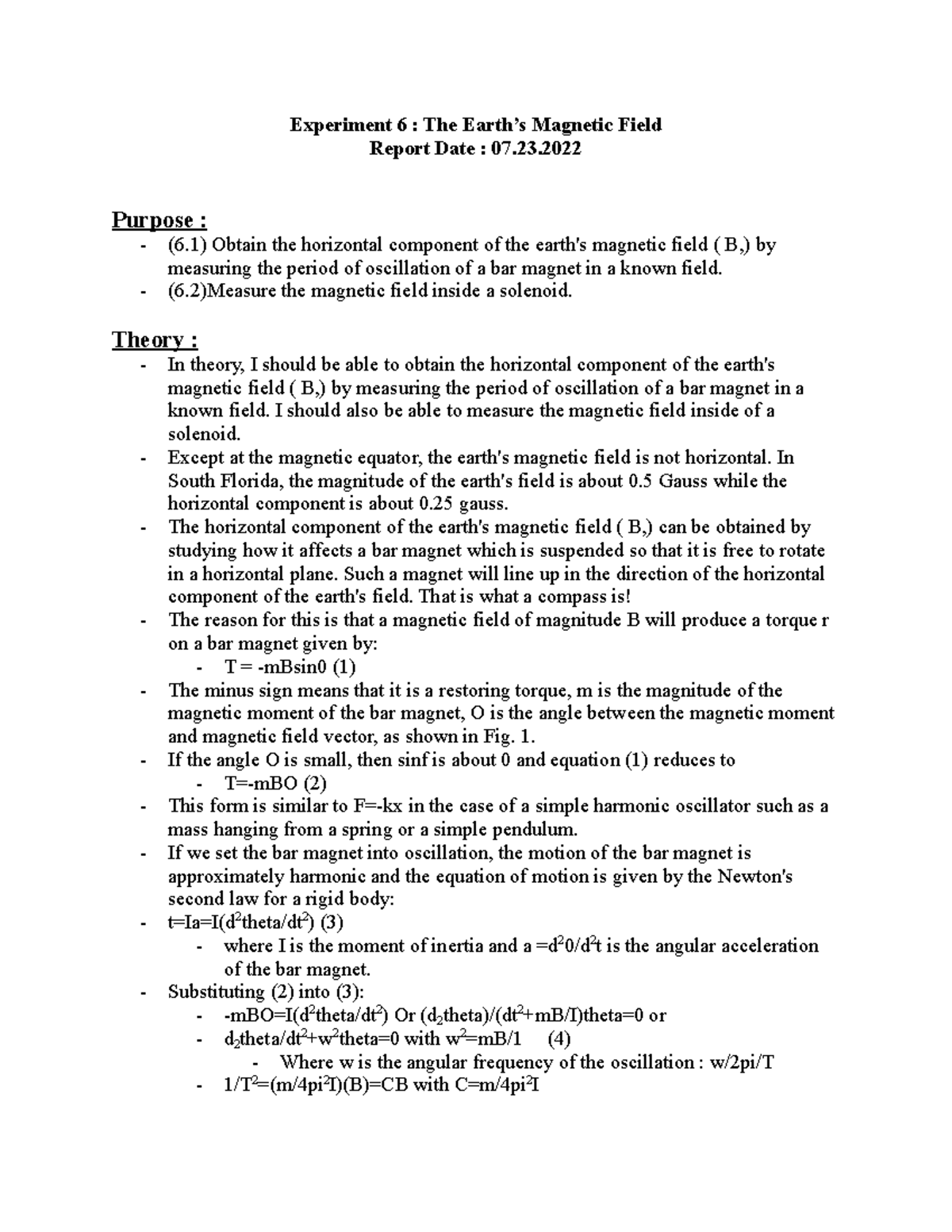 Experiment 6 Earth's Field Experiment 6 The Earth’s